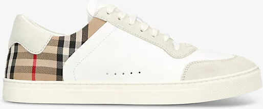 Mens White/Comb Stevie Check-Print Leather Low-Top Trainers Eur 44 / 10 Uk Men
