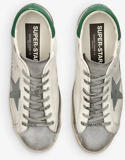 Mens White/Comb Super-Star Metallic Star-Patch Leather Low-Top Trainers Eur 45 / 11 Uk Men - Image 2