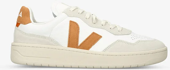 Mens White/Comb V90 Logo-Embroidered Low-Top Leather Trainers Eur 45 / 11 Uk Men