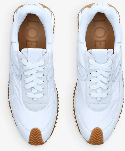 Mens White Flow Runner Anagram-Motif Suede and Nylon Low-Top Trainers Eur 45 / 11 Uk Men - Image 2