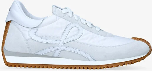 Mens White Flow Runner Anagram-Motif Suede and Nylon Low-Top Trainers Eur 45 / 11 Uk Men