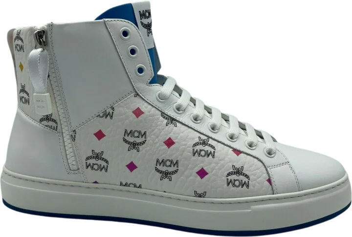 Men's White Leather Rainbow Spectrum Hi Top Sneaker - Image 3