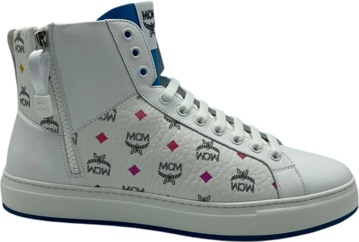 Men's White Leather Rainbow Spectrum Hi Top Sneaker - Image 8