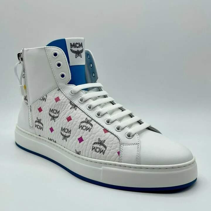 Men's White Leather Rainbow Spectrum Hi Top Sneaker MEX9SMM07WA (43 EU / 10 US)