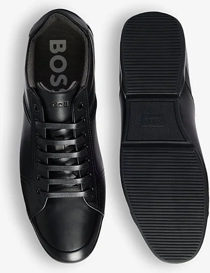 Mens White Logo-Embossed Lace-Up Leather Low-Top Trainers Eur 42 / 8 Uk Men - Image 3
