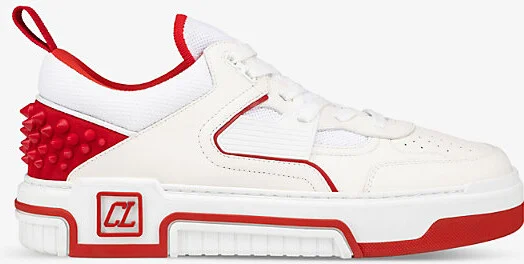 Mens White/Loubi Men's Astroloubi Studded Leather Low-Top Trainers Eur 43.5 / 9.5 Uk Men