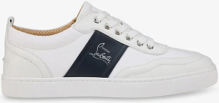 Mens White/Marine Retero Leather Low-Top Trainers Eur 45 / 11 Uk Men