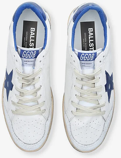 Mens White/Navy Ball Star Logo-Embroidered Leather Low-Top Trainers Eur 44 / 10 Uk Men - Image 2