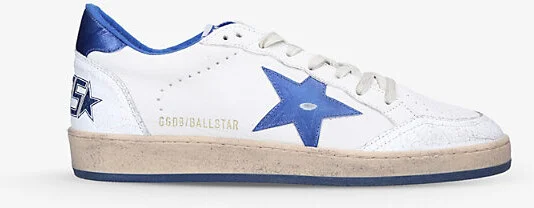 Mens White/Navy Ball Star Logo-Embroidered Leather Low-Top Trainers Eur 44 / 10 Uk Men