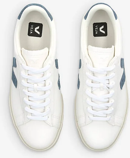 Mens White/Navy Campo Logo-Stitched Leather Trainers Eur 46 / 12 Uk Men - Image 2