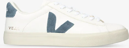 Mens White/Navy Campo Logo-Stitched Leather Trainers Eur 46 / 12 Uk Men
