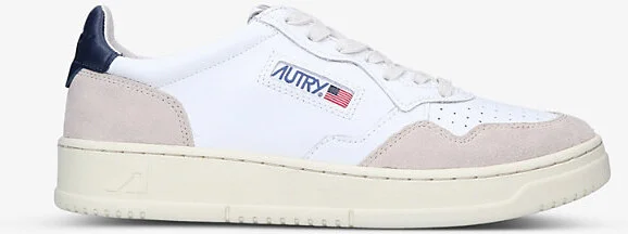 Mens White/Navy Medalist Low-Top Leather Trainers Eur 41 / 7 Uk Men