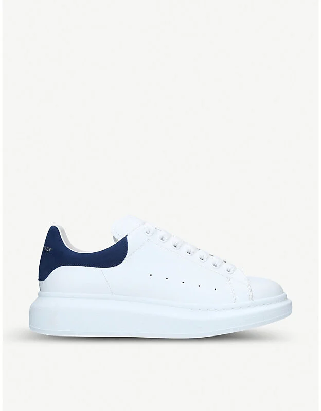Mens White/Navy Men's Show Leather Platform Trainers Eur 42 / 8 Uk Men