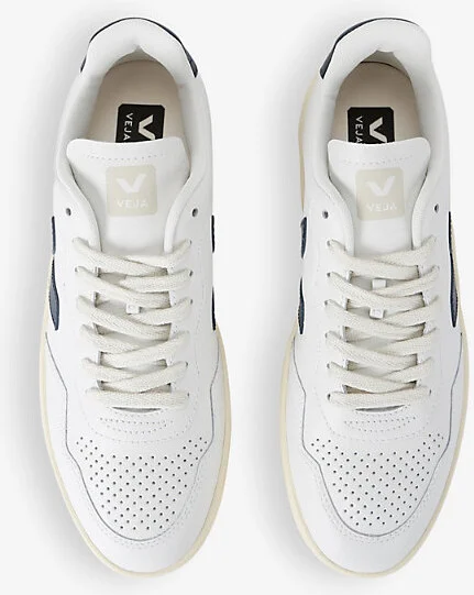 Mens White/Navy Men's V90 Logo-Embroidered Low-Top Leather Trainers Eur 45 / 11 Uk Men - Image 2