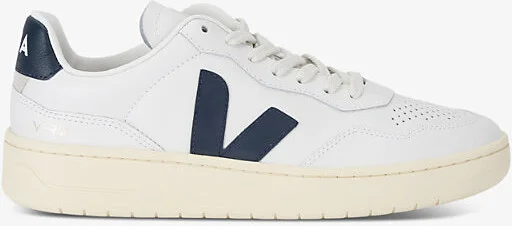 Mens White/Navy Men's V90 Logo-Embroidered Low-Top Leather Trainers Eur 45 / 11 Uk Men