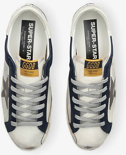 Mens White/Navy Super-Star Leather Low-Top Trainers Eur 46 / 12 Uk Men - Image 2