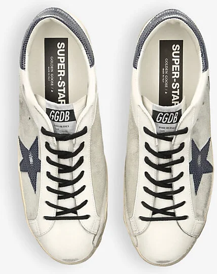 Mens White/Navy Superstar Lizard-Pattern Leather Low-Top Trainers Eur 46 / 12 Uk Men - Image 2