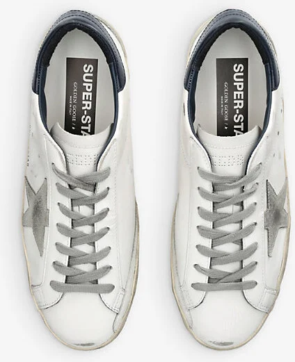 Mens White/Navy Superstar Star-Appliqué Leather Low-Top Trainers Eur 43 / 9 Uk Men - Image 2