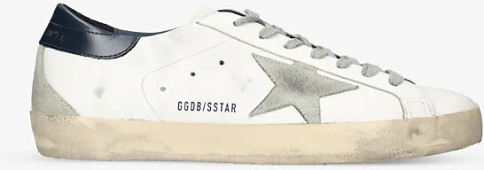 Mens White/Navy Superstar Star-Appliqué Leather Low-Top Trainers Eur 43 / 9 Uk Men
