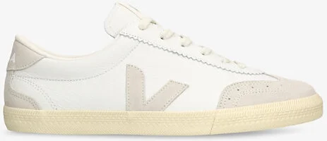 Mens White/Oth Volley Logo-Embroidered Leather Low-Top Trainers Eur 41 / 7 Uk Men