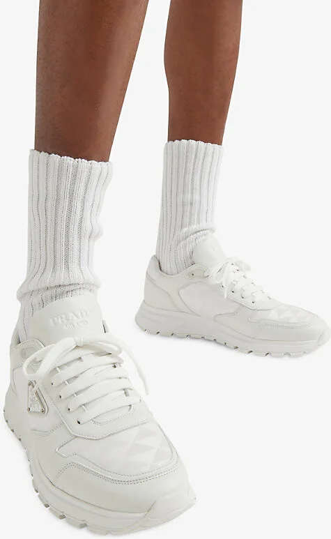 Mens White Re-Nylon Brand-Plaque Leather and Nylon High-Top Trainers Eur 44.5 / 10.5 Uk Men - Image 2
