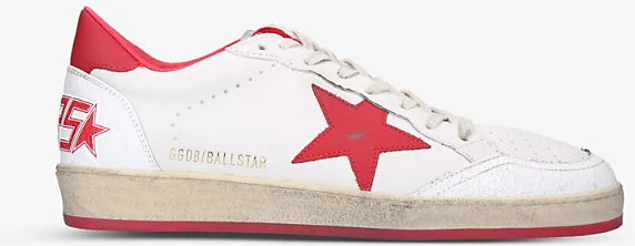 Mens White/Red Men's Ball Star Metallic Distressed Leather Low-Top Trainers Eur 41 / 7 Uk Men