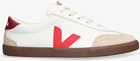 Mens White/Red Volley Low-Top Leather Trainers Eur 41 / 7 Uk Men