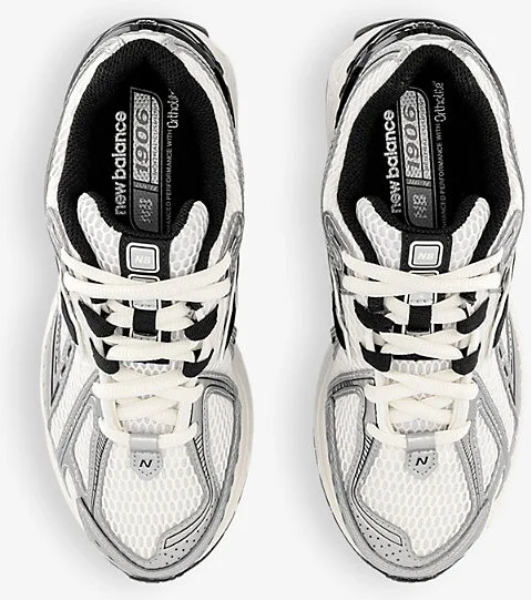 Mens White Silver Black 1906 Brand-Patch Leather and Mesh Low-Top Trainers Eur 45 / 11 Uk Men - Image 2