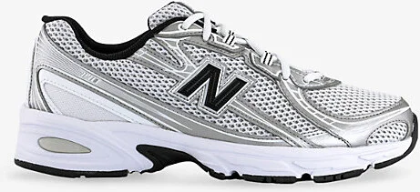 Mens White Silver Black 740 V2 Branded Mesh Low-Top Trainers 5