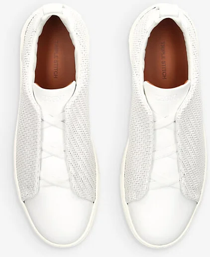 Mens White Triple Stitch Interwoven Leather Low-Top Trainers Eur 43 / 9 Uk Men - Image 2