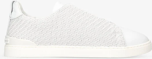 Mens White Triple Stitch Interwoven Leather Low-Top Trainers Eur 43 / 9 Uk Men