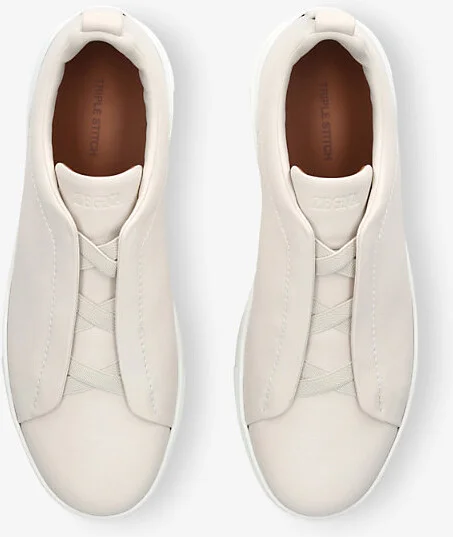 Mens White Triple Stitch Leather Low-Top Trainers Eur 41 / 7 Uk Men - Image 2
