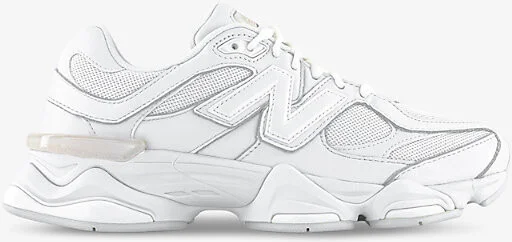 Mens White White White 9060 Brand-Patch Leather and Mesh Low-Top Trainers Eur 38 / 4 Uk Men