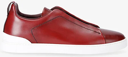 Mens Wine Triple-Stitch Low-Top Leather Trainers Eur 44.5 / 10.5 Uk Men