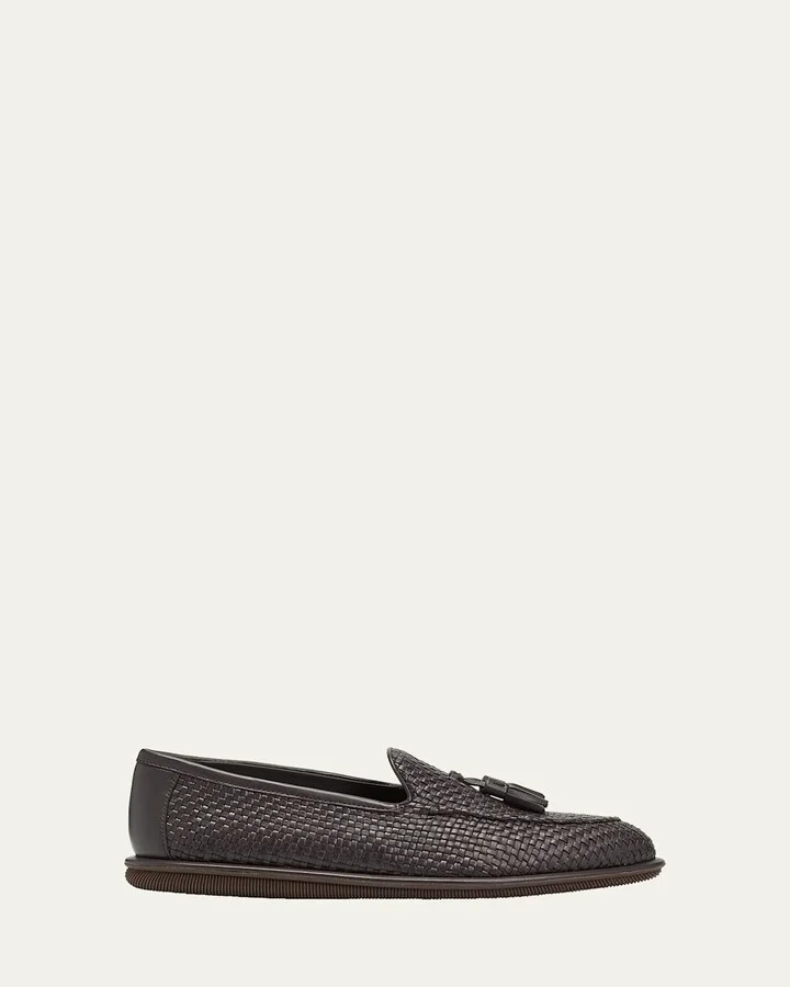 Men's Woven Leather Tassel Loafers