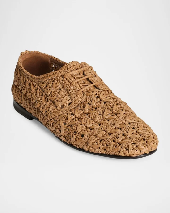 Men's Woven Raffia Derby Shoes - Image 4