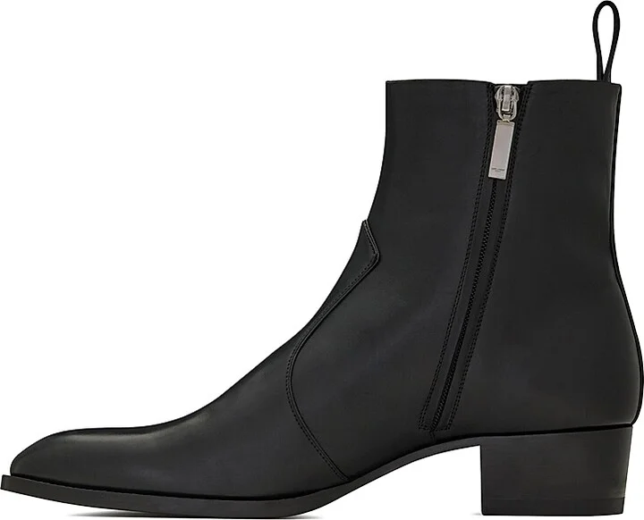 Men's Wyatt Zipped Boots In Smooth Leather - Black - Size 7 - Image 3