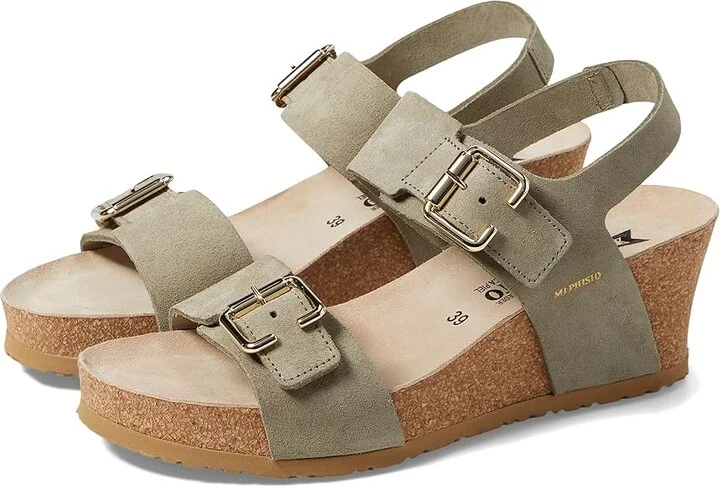 Mephisto Lissandra Women's Wedge Shoes Light Khaki Suede : EU 41 (US Women's 11) B - Medium, Leather
