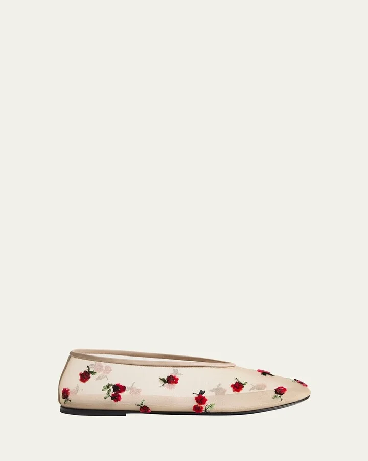 Mercy Raspberry-Embellished Mesh Flats