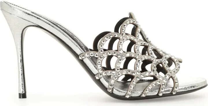 Mermaid 90mm crystal-embellished mules