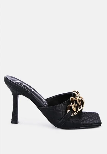 Mermaid Quilted Metallic Chain Embellished Sandals - Image 4