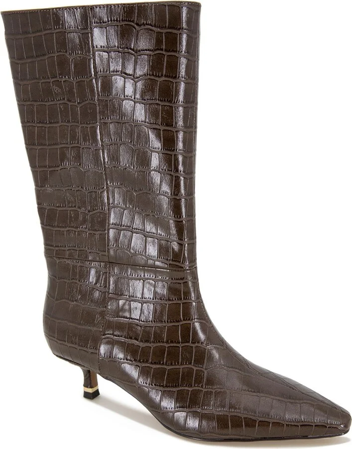 Meryl Womens Faux Leather Almond Toe Mid-Calf Boots