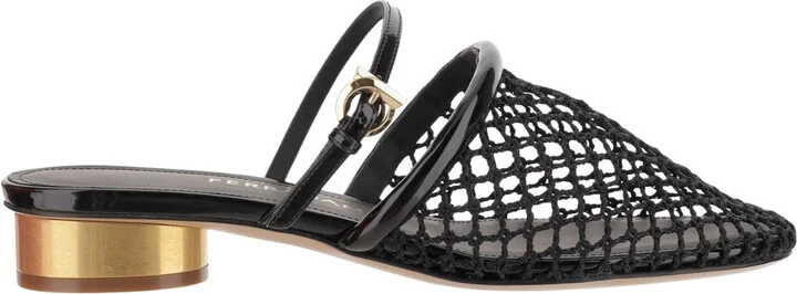 Mesh And Leather Mules