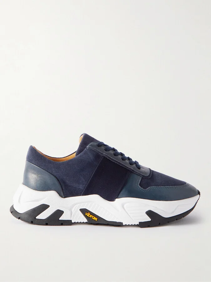 Mesh and Leather-Trimmed Regenerated Suede by evolo® Sneakers