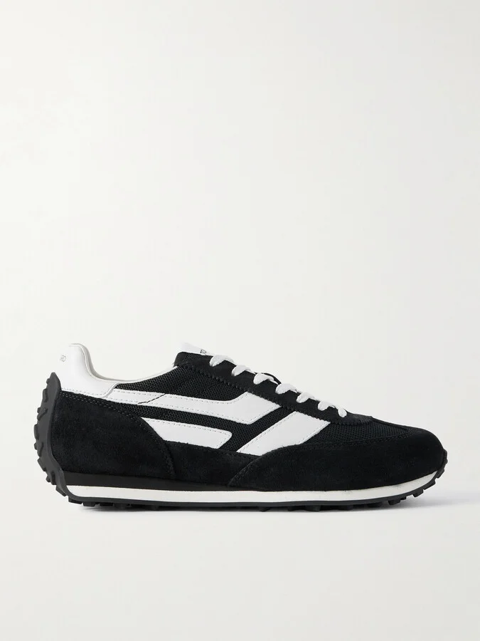 Mesh and Leather-Trimmed Suede Sneakers