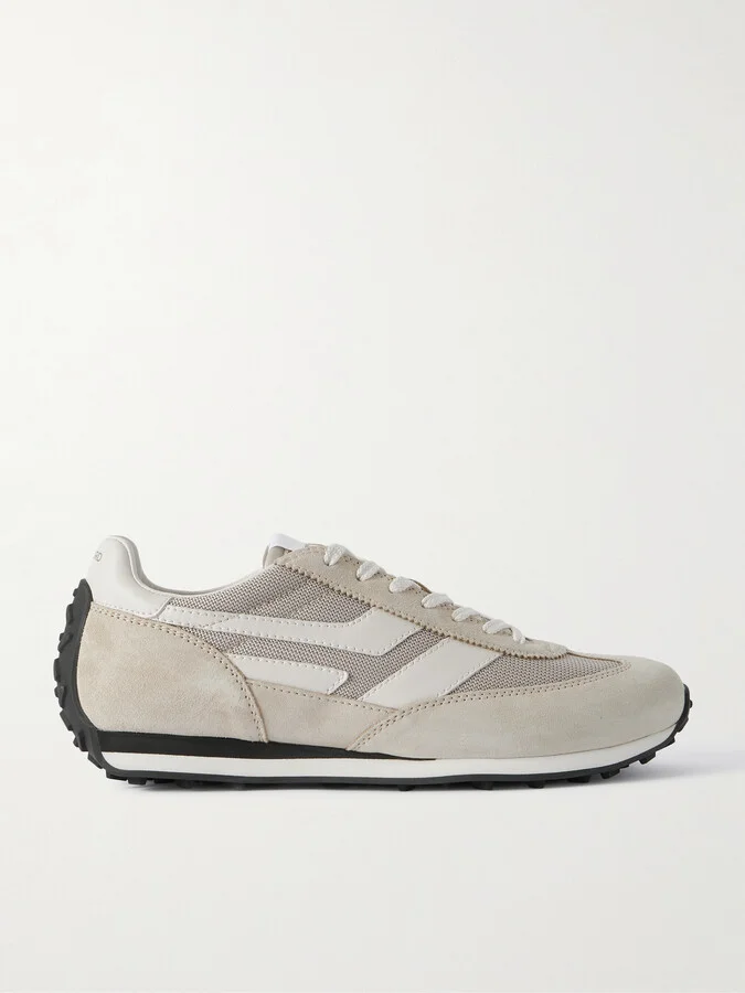 Mesh and Leather-Trimmed Suede Sneakers