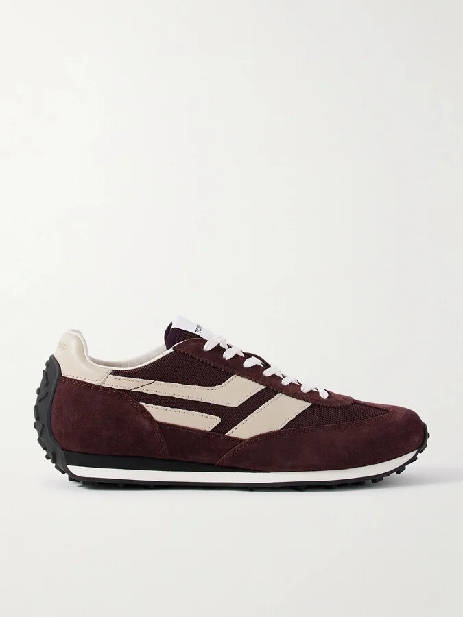 Mesh and Leather-Trimmed Suede Sneakers