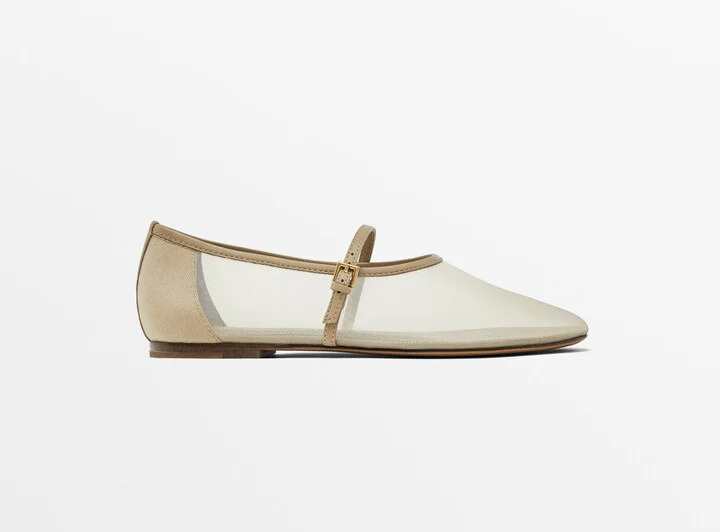 Mesh Ballet Flats With Strap Across The Instep
