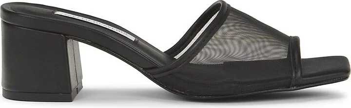 Mesh Block-Heel Slide Sandals