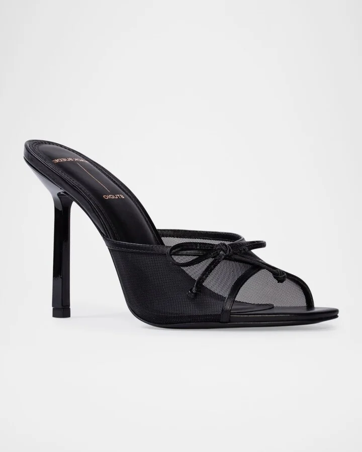Mesh Bow Stiletto Mule Sandals - Image 2